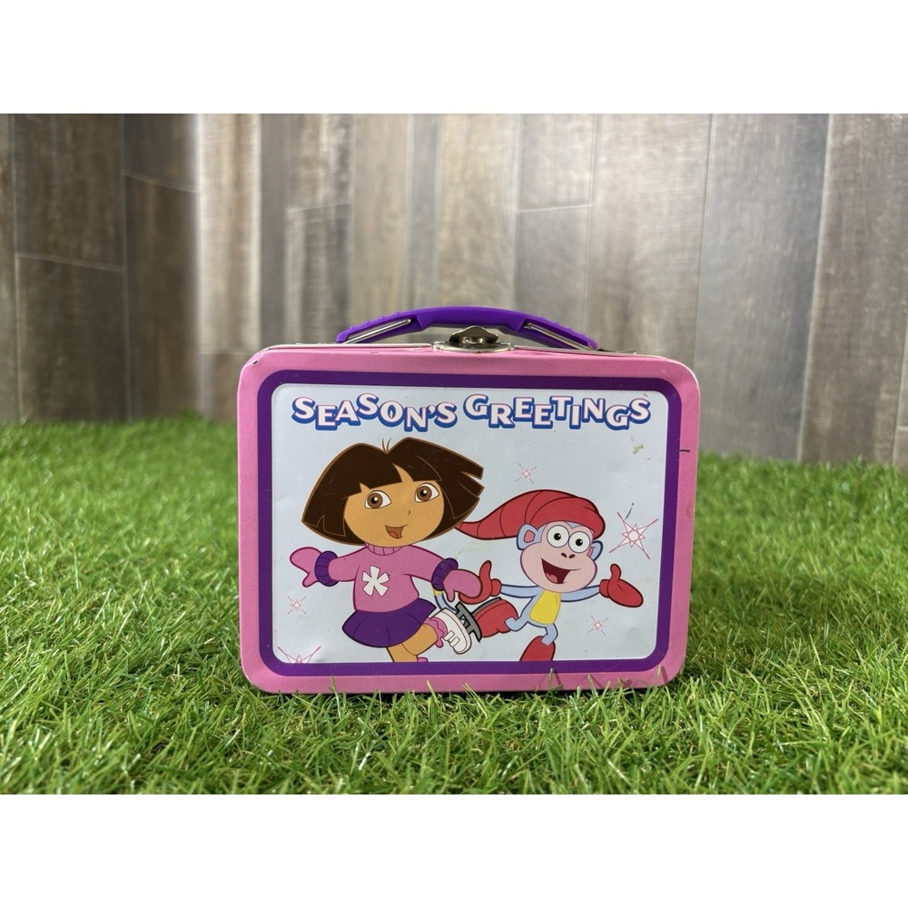 Vintage Dora the Explorer‎ Mini Lunchbox Tin Season's Greetings Nickelodeon